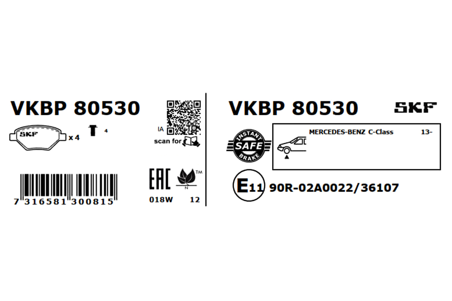 SKF VKBP 80530 Bremsbelagsatz, Scheibenbremse